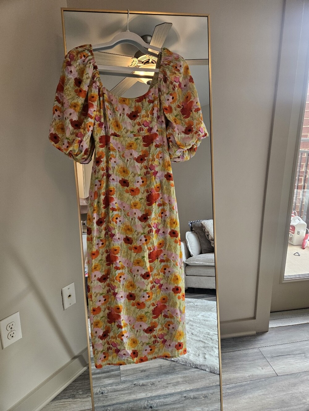 Floral Puff-Sleeve Midi Dress - VIVI - XS